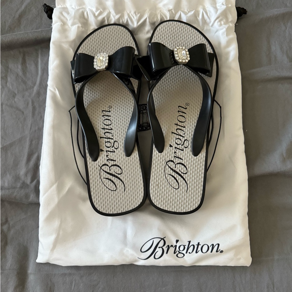 Brighton Black Sandals with Jewel Bow